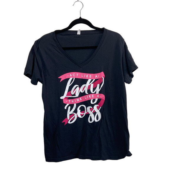Women's Ideal Black V-neck T-shirt Act Like a Lady Think Like a Boss Large - Picture 1 of 9